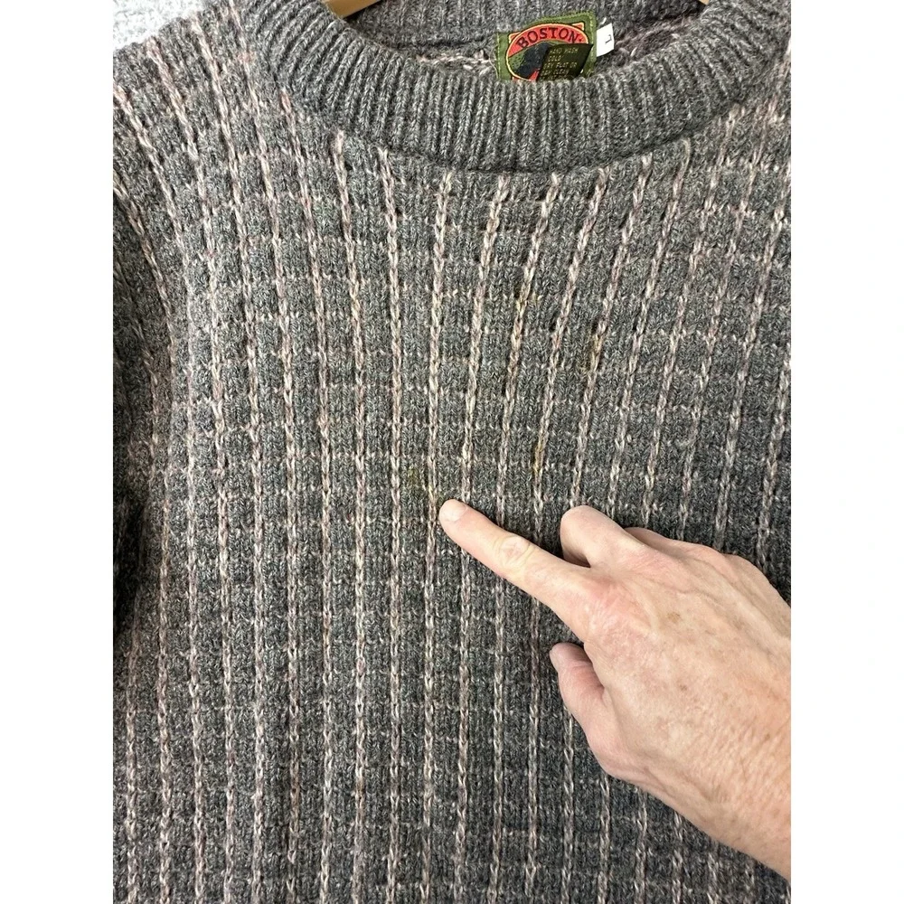 Vintage Boston Traders Knit Wool Blend Sweater Mens Large Brown Crewneck